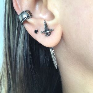 Screw back front and back dagger sword stainless steel earrings, gothic jewelry